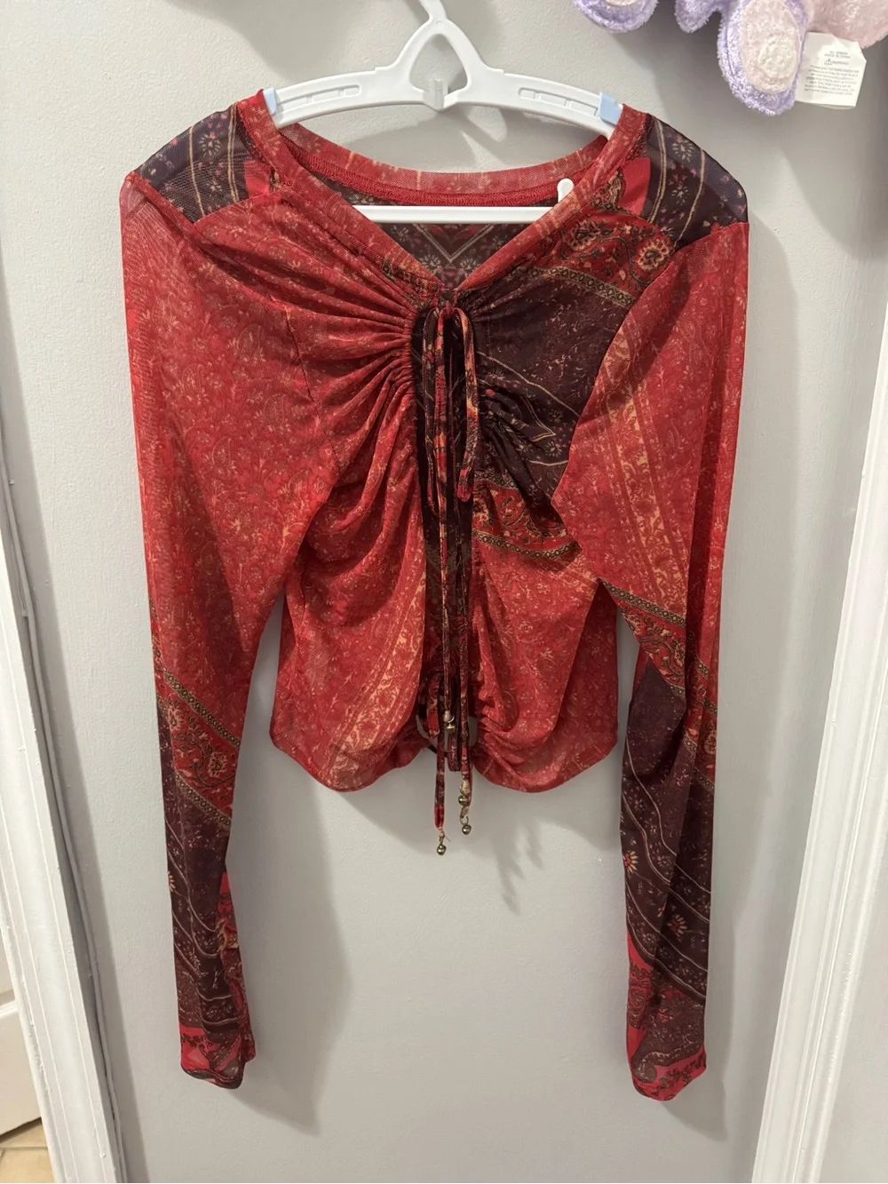 Free People Simply Red Lace Up Mesh Top - XS
